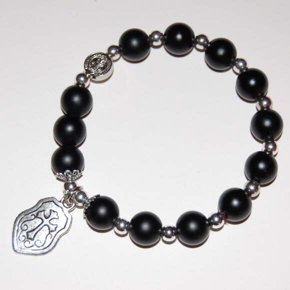 Cross Bracelet,Rosary Bracelet,Stone Bracelet,Large 10mm Stone Beads,Pray,Gift - Picture 2 of 2